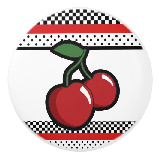 Red Cherries Black Aangepaste Retro Glam Decor Keramische Knop (Voorkant)