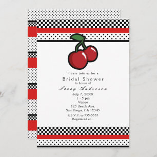 Red Cherries Black White en Red Invitations Kaart
