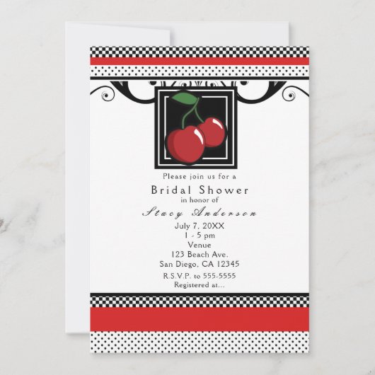 Red Cherries Black White & Red Invitations (Devant)