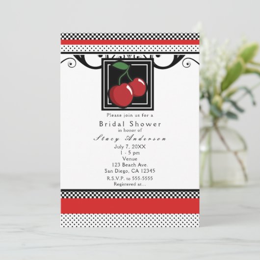 Red Cherries Black White & Red Invitations (Debout devant)