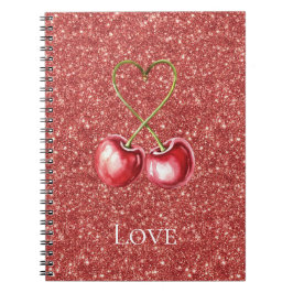 Red Cherries Heart Love Glitter Notitieboek