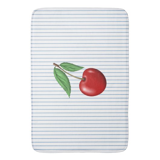 Red Cherries on Blue Stripes Pattern Badmat (Voorkant Verticaal)