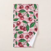 Red cherries on pink gingham (Serviette à main)