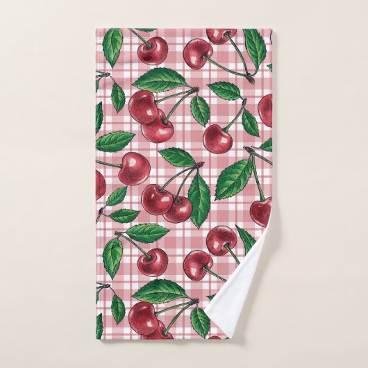 Red cherries on pink gingham (Serviette à main)