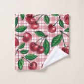 Red cherries on pink gingham (Gant de toilette)