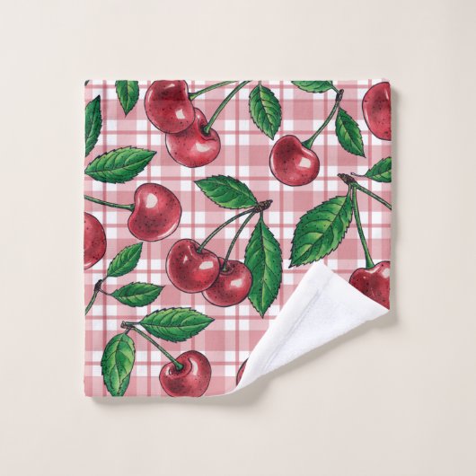 Red cherries on pink gingham (Gant de toilette)