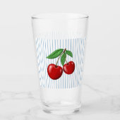 Red Cherries op Blue Stripes Graphic Pattern Glas (Voorkant)