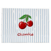 Red Cherries op Blue Stripes Graphic Pattern Groot Cadeauzakje (Achterkant)
