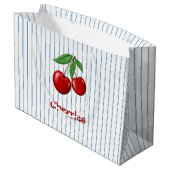 Red Cherries op Blue Stripes Graphic Pattern Groot Cadeauzakje (Achterkant Gekanteld)