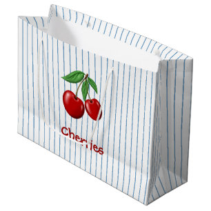 Red Cherries op Blue Stripes Graphic Pattern Groot Cadeauzakje