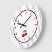 Red Cherries op Blue Stripes Graphic Pattern Grote Klok (Hoek)