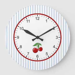 Red Cherries op Blue Stripes Graphic Pattern Grote Klok