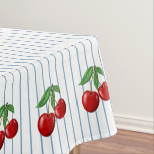 Red Cherries op Blue Stripes Graphic Pattern Tafelkleed