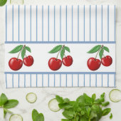 Red Cherries op Blue Stripes Graphic Pattern Theedoek (Gevouwen)