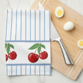Red Cherries op Blue Stripes Graphic Pattern Theedoek (Quarter Fold)