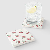 Red Cherries Pattern Design Stenen Onderzetter (Zijkant)