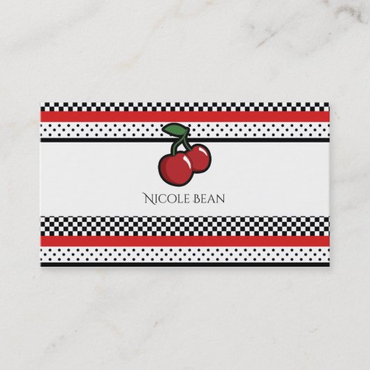 Red Cherries Retro Fruity, gepersonaliseerd Visitekaartje (Voorkant)