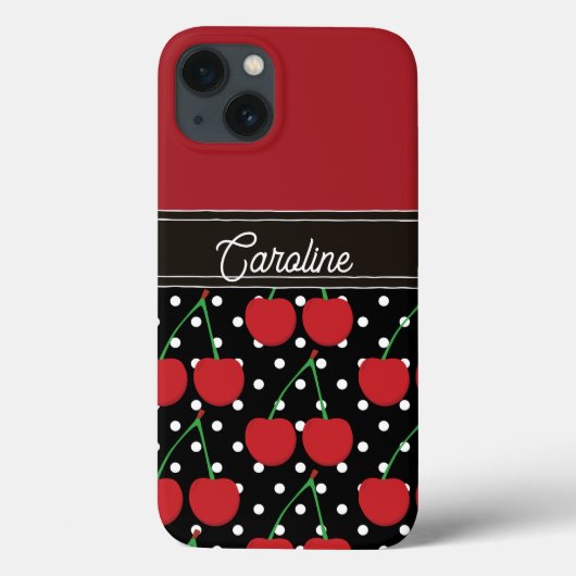 Red Cherry Black Polka Dots  gepersonaliseerd Case-Mate iPhone Case (Achterkant)
