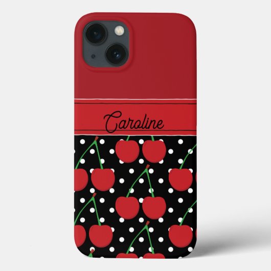 Red Cherry Black Polka Dots  gepersonaliseerd Case-Mate iPhone Case (Achterkant)