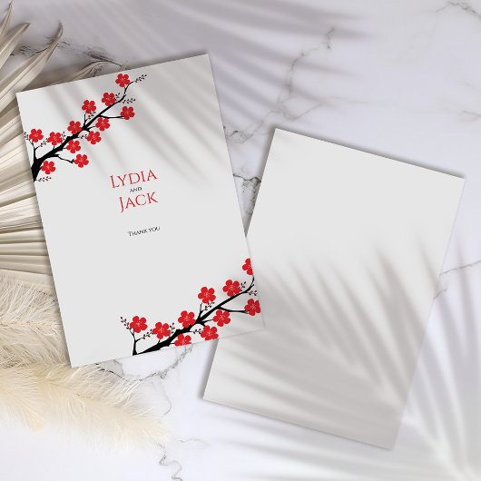Red Cherry Blossom Carte de remerciements à thème 