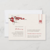 Red Cherry Blossom Chic Asian Wedding Reception Kaart (Voorkant)