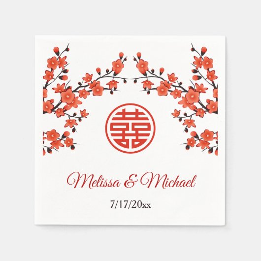 Red Cherry Blossom Chinese Wedding Custom Servet (Voorkant)