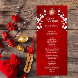 Red Cherry Blossom Chinese Wedding Menu Kaart