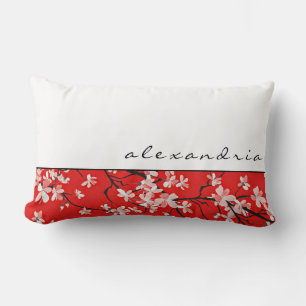 Red Cherry Blossom Floral   Gepersonaliseerde naam Kussen