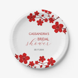 Red Cherry Blossom Floral Vrijgezellenfeest Papieren Bordje