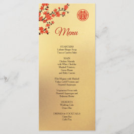 Red Cherry Blossom Gold Chinese WeddenMenu Menu