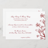 Red Cherry Blossom Oriental Wedding Invitations Kaart (Voorkant / Achterkant)