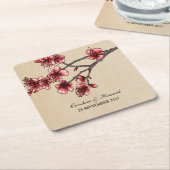 Red  Cherry Blossom Paper Onderzetters (Schuin)