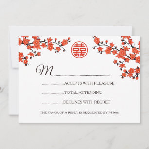 Red Cherry Blossom RSVP Chinese bruiloft Kaart