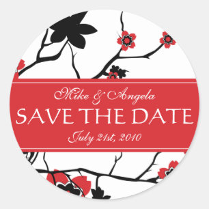 Red Cherry Blossom Sakura Save the Date Ronde Sticker