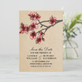 Red  Cherry Blossom Save the Date Invite (Staand voorkant)