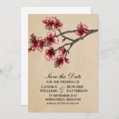 Red  Cherry Blossom Save the Date Invite (Voorkant / Achterkant)