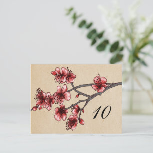 Red Cherry Blossom Table Number Briefkaart