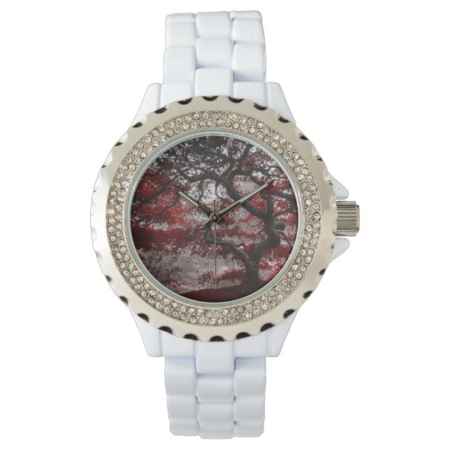 Red Cherry Blossom Tree Horloge (Voorkant)