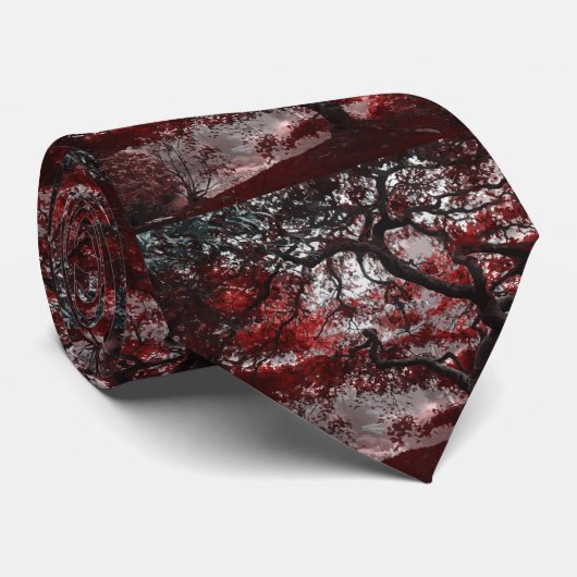 Red Cherry Blossom Tree Stropdas (Opgerold)