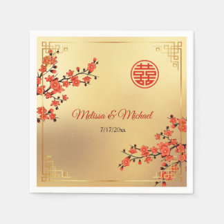   Red Cherry Blossoms Gold Chinese Wedding Custom Servet