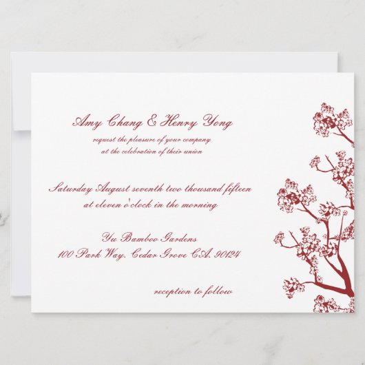 Red Cherry Blossoms Mariage Oriental Invitations (Devant)
