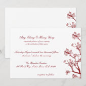 Red Cherry Blossoms Mariage Oriental Invitations (Devant / Derrière)