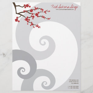 Red Cherry Blossoms Sakura Bloemen & Grijze Spiral Briefhoofd
