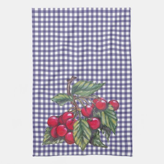  Red Cherry Blue Gingham Country Kitchen Theedoek (Verticaal)