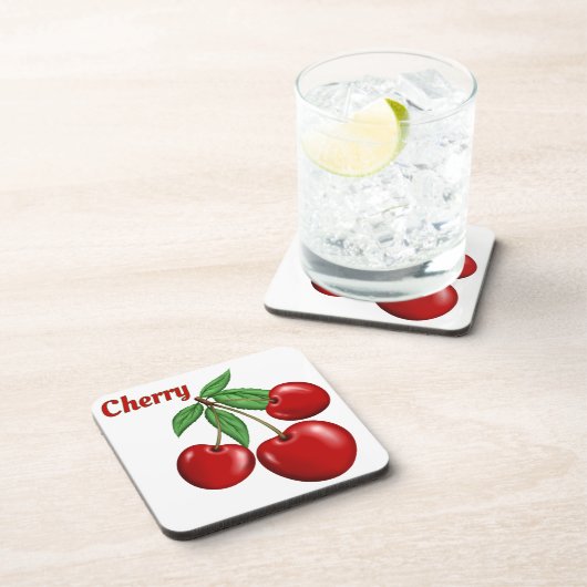 Red Cherry Cherries Design gepersonaliseerd Bier Onderzetter (Rechterzijde)