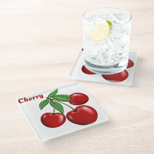 Red Cherry Cherries Design gepersonaliseerd Glazen Onderzetter