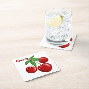 Red Cherry Cherries Design gepersonaliseerd Kartonnen Onderzetters