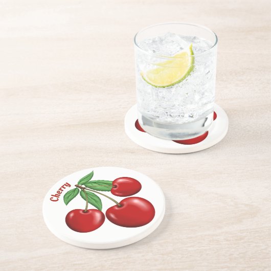 Red Cherry Cherries Design gepersonaliseerd Zandsteen Onderzetter (Zijkant)