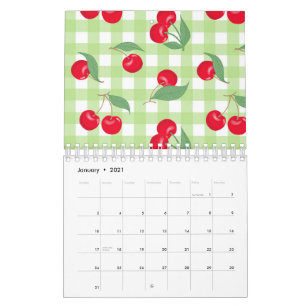 Red Cherry Fruit Green lekt pastel Lumberjack Kalender