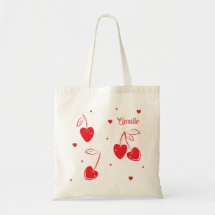 Red Cherry Hearts grillige Schattigee vorm naam Tote Bag